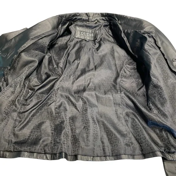 VTG  Guess Womens Sz M Black Leather 3 Button Front Blazer/Jacket Y2K Timeless - Picture 11 of 12